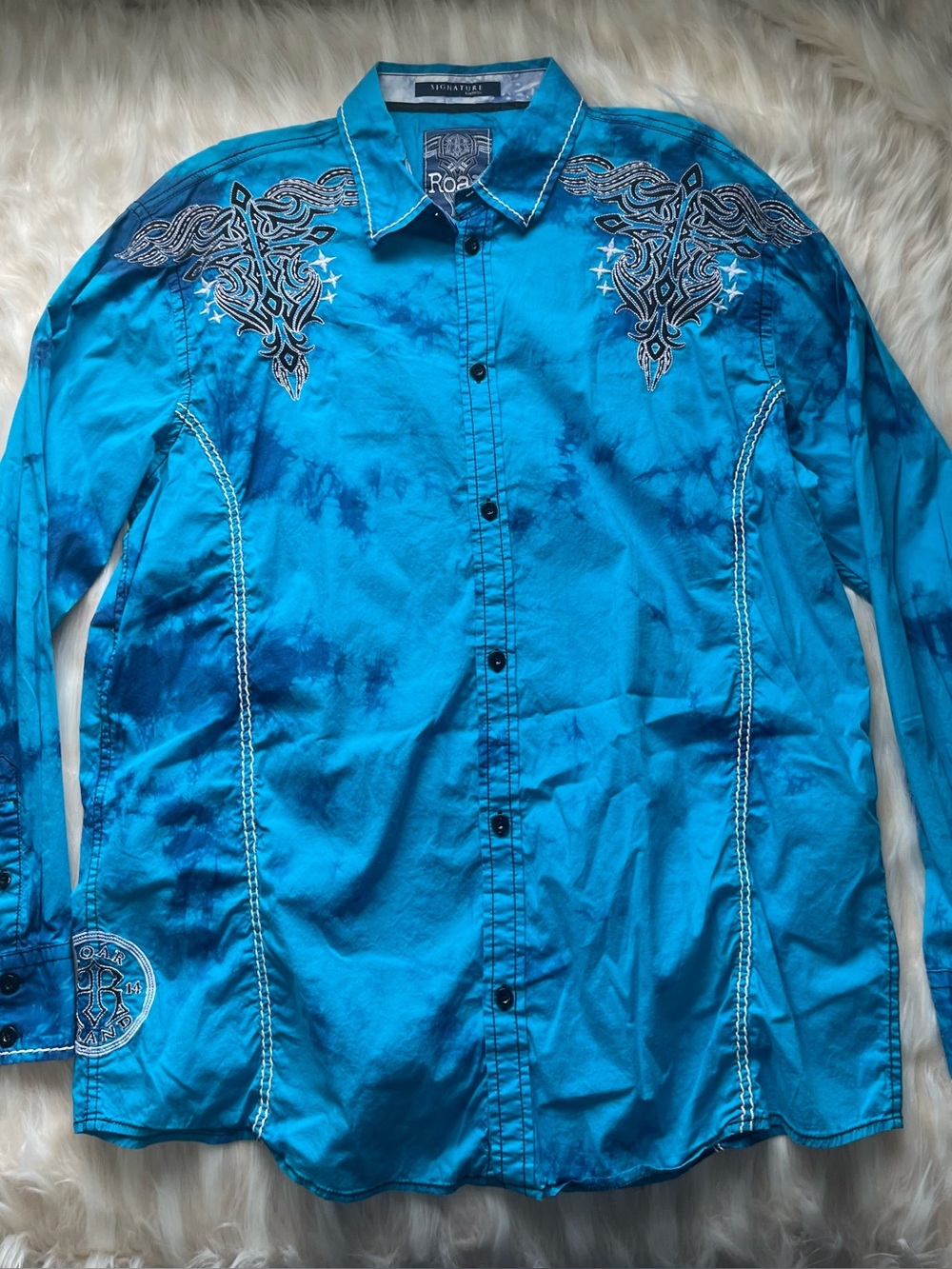 Roar Signature Western Shirt Men's XXL Blue with Accents